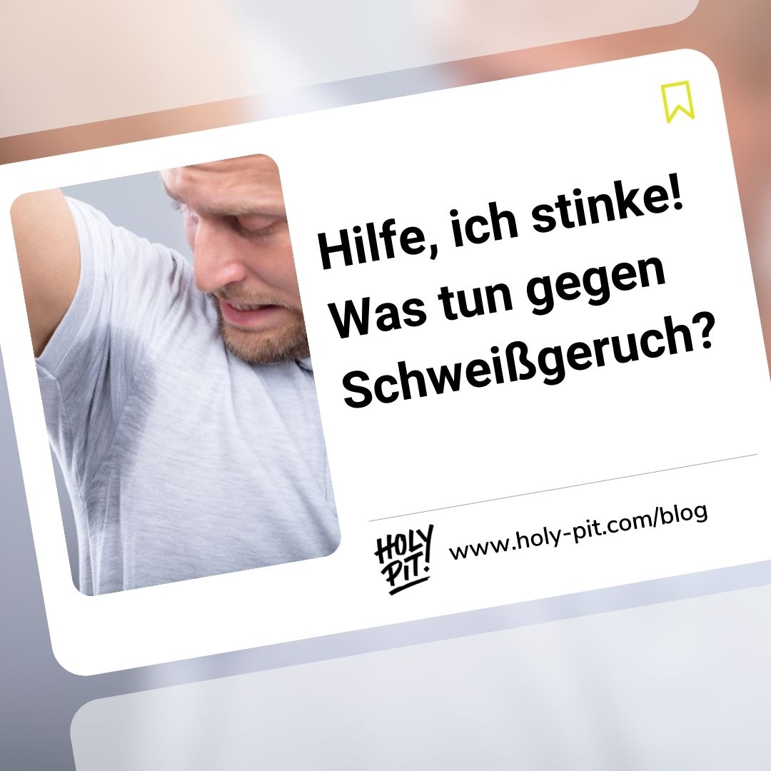 Mann riecht an Achsel Schweißgeruch Deo