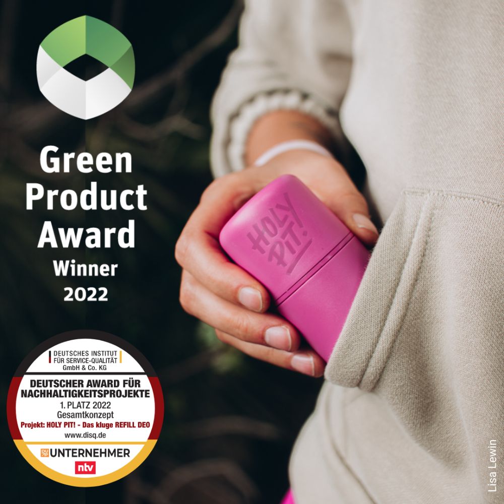 HOLY PIT Refill Deo pink_Green Product Award Winner 2022. Deutscher Award für Nachhaltigkeitsprojekte - 1. Platz Gesamtkonzept